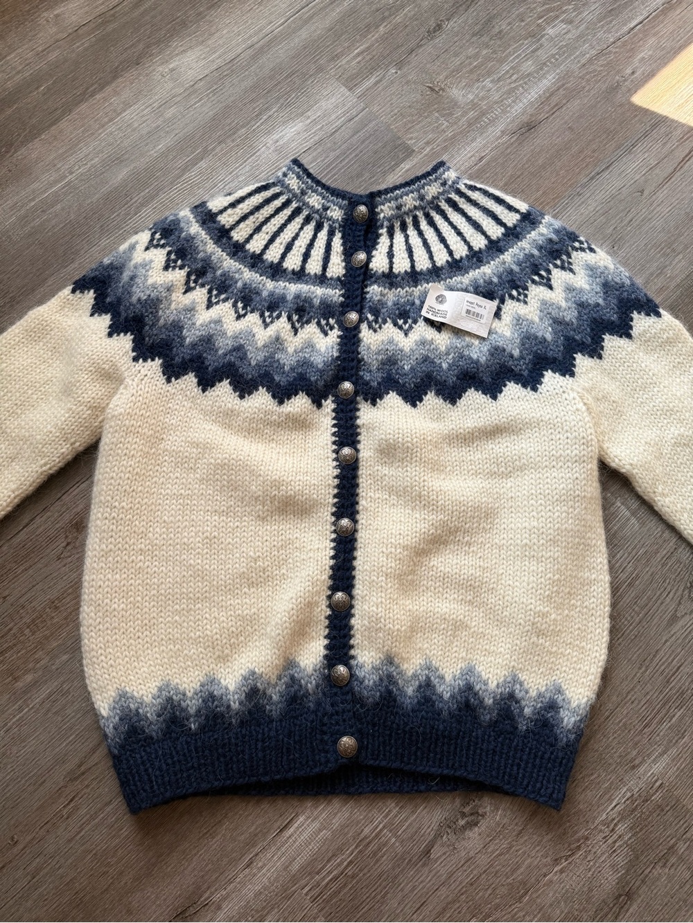 The Hand Knitting Assoc of Iceland Style Pure Wool Cardigan Sweater Navy Blue XL - Picture 3 of 15
